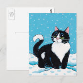 Tuxedo Cat Standing Knee Deep in Sneeuwschilderen Briefkaart (Voorkant / Achterkant)