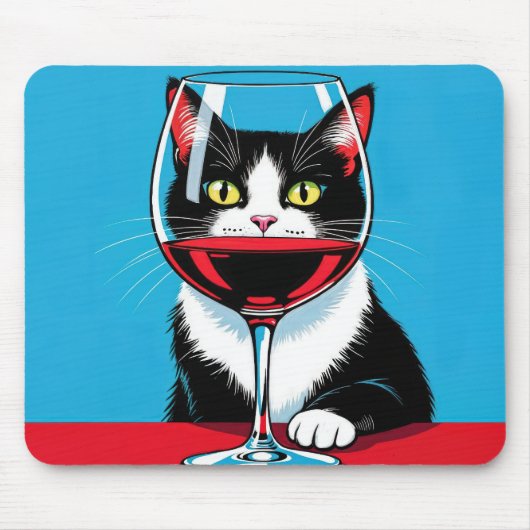 Tuxedo Cat Staring Through a Wine Glass Muismat (Voorkant)