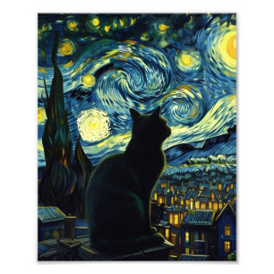 Tuxedo Cat Sterrennacht Tuxedo Cat Owner Foto Afdruk
