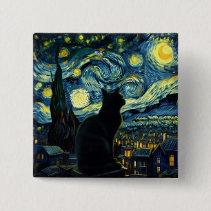 Tuxedo Cat Sterrennacht Tuxedo Cat Owner Vierkante Button 5,1 Cm