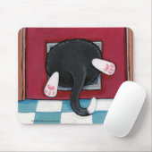 Tuxedo Cat Stuck in a Cat Flap - Funny Cat Art Muismat (Met muis)