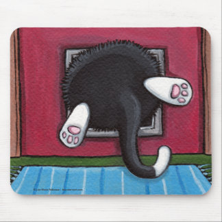 Tuxedo Cat Stuck in a Cat Flap - Funny Cat Art Muismat