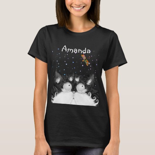 Tuxedo Cat surpris par le T-shirt Dragonfly (Dark) (Devant)