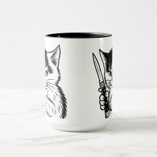Tuxedo Cat Switchblade Attitude Mug by Phil Elmore (Centre)