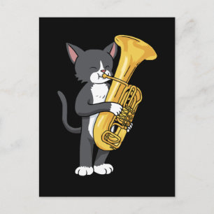 Tuxedo Cat Tuba Gifts Women Man marching Band Tuba Briefkaart