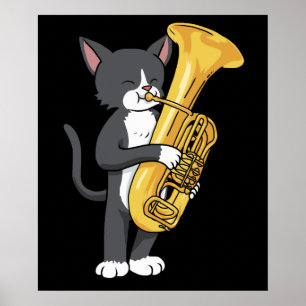 Tuxedo Cat Tuba Gifts Women Man marching Band Tuba Poster