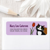 Tuxedo Cat & Tulip | Étiquette d'adresse de retour (En situation)