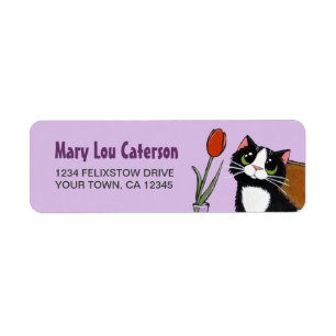 Tuxedo Cat & Tulip Retouradreslabel Etiket