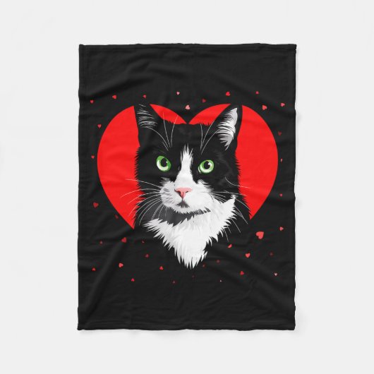 Tuxedo Cat Valentine Heart For Kitten And Animal L Fleece Deken (Voorkant)