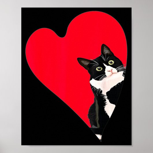 Tuxedo Cat Valentine Heart For Kitten And Animal L Poster (Voorkant)