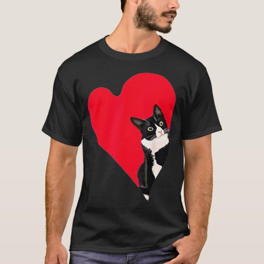 Tuxedo Cat Valentine Heart For Kitten And Animal L T-shirt (Voorkant)