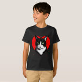 Tuxedo Cat Valentine Heart For Kitten And Animal L T-shirt (Voorkant volledig)