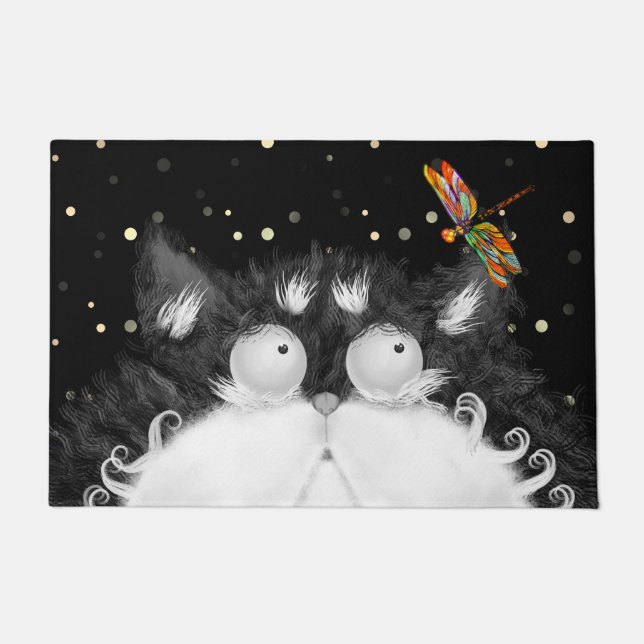 Tuxedo Cat Veroverd door Dragonfly Deurmat (Voorkant)