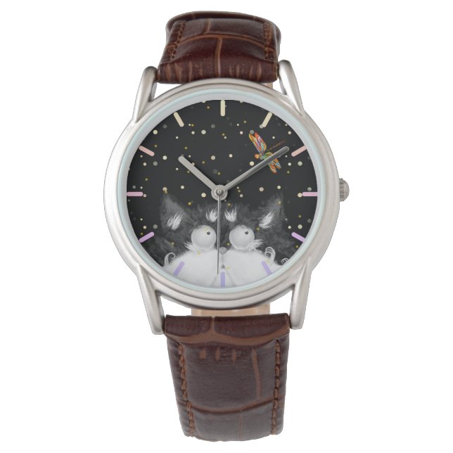 Tuxedo Cat Veroverd door Dragonfly Horloge (Voorkant)