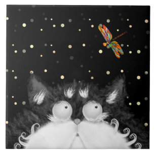Tuxedo Cat Veroverd door Dragonfly Tegeltje