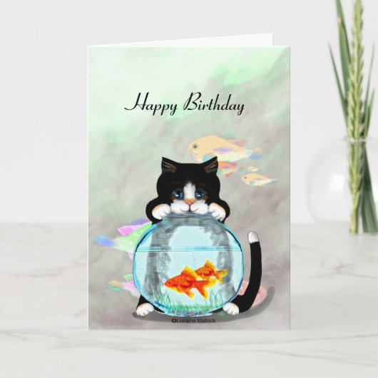 Tuxedo Cat Vist Birthday Kaart (Voorkant)