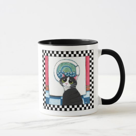 Tuxedo Cat Watching Washmachine | Kat art. Mok (Rechts)