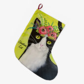 Tuxedo Cat Whimsical Art Grote Kerstsok (Voorkant (Hangend))