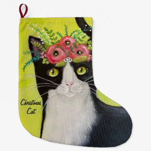 Tuxedo Cat Whimsical Art Grote Kerstsok