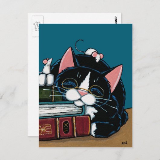 Tuxedo Cat & White Mice Bedtime Verhaal Illustrati Briefkaart (Voorkant / Achterkant)