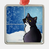 Tuxedo Cat Window Ceramic Ornament (Voorkant)