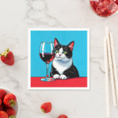 Tuxedo Cat With Glass of Red Wine Servet (Insitu)