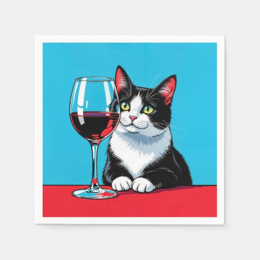 Tuxedo Cat With Glass of Red Wine Servet (Voorkant)