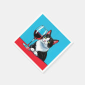 Tuxedo Cat With Glass of Red Wine Servet (Hoek)