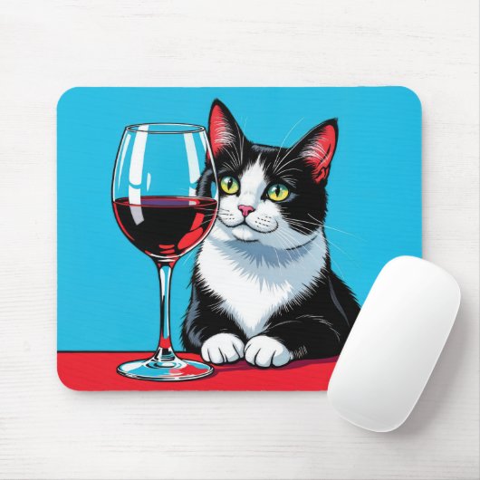 Tuxedo Cat With Red Wine Muismat (Met muis)