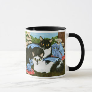 Tuxedo Cats Blue Dragons Mushrooms Fantasy Art Mok