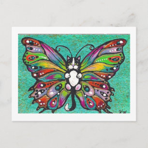 Tuxedo Catterfly Cat/Butterfly Whimsical Fantasy Briefkaart
