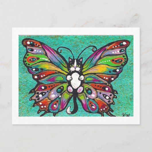 Tuxedo Catterfly Cat/Butterfly Whimsical Fantasy Briefkaart (Voorkant)
