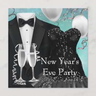 Tuxedo Champagne Confetti New Years Eve Party Kaart