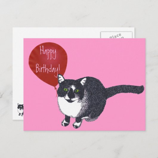 Tuxedo Chat avec Balloon Joyeuses cartes postales  (Devant / Derrière)