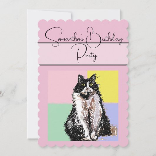 Tuxedo Chat Chats Rose Anniversaire Invitation (Devant)