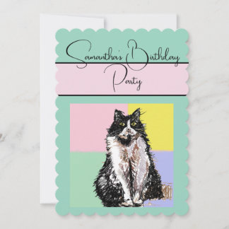 Tuxedo Chat Chats Vert Invitation fête d'anniversa