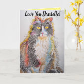 Tuxedo Chat Cute Chats Crayon Dessin Carte Anniver (Fleur jaune)