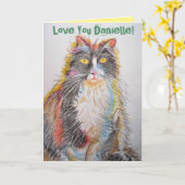 Tuxedo Chat Cute Chats Crayon Dessin Carte Anniver (Fleur jaune)