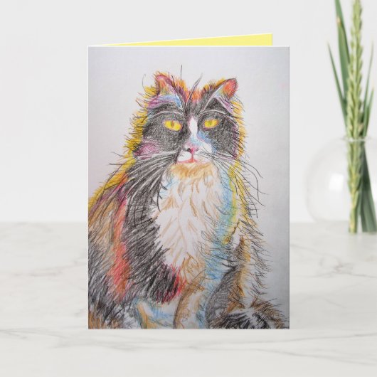 Tuxedo Chat Cute Chats Crayon Dessin Carte Anniver (Devant)
