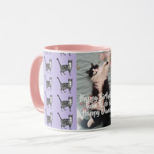 Tuxedo Chat Drôle Joyeuse Danse Anniversaire Mug T (Devant gauche)