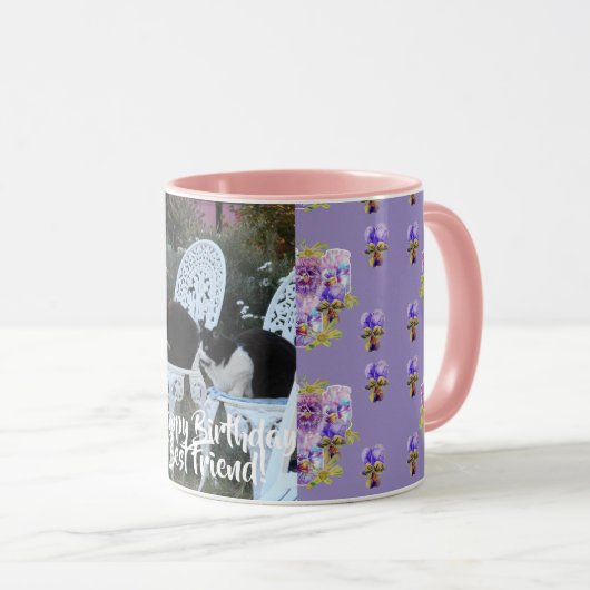 Tuxedo Chat Drôle Joyeux Ami Anniversaire Mug Purp (Devant droit)