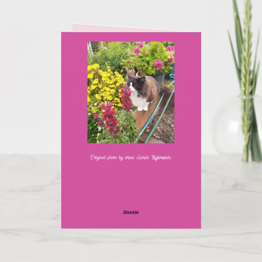 Tuxedo Chat Fleurs de Coussin Drôle Carte d'Annive (Dos)