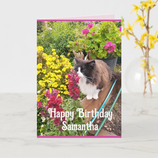 Tuxedo Chat Fleurs de Coussin Drôle Carte d'Annive (Fleur jaune)