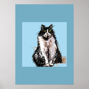 Tuxedo Chat Noir Blanc Chats Bleu Poster