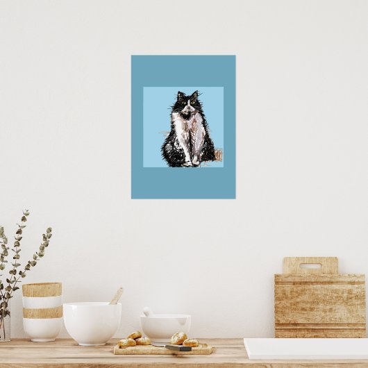 Tuxedo Chat Noir Blanc Chats Bleu Poster (Cuisine)