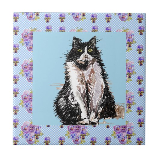 Tuxedo Chat Noir et Blanc Chats Joyeux Carreaux (Devant)
