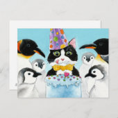 Tuxedo chat pingouins gâteau d'anniversaire carte  (Devant / Derrière)