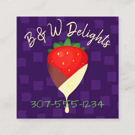 tuxedo-chocolade bedekt met aardbeienvruchtenhande vierkante visitekaartje (Voorkant)