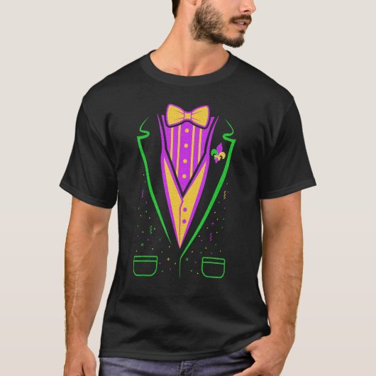 Tuxedo Costume Bow Stropdas Funny Mardi Gras Carni T-shirt (Voorkant)