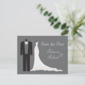 Tuxedo en bruidsjurk Save the Date briefkaart (Staand voorkant)